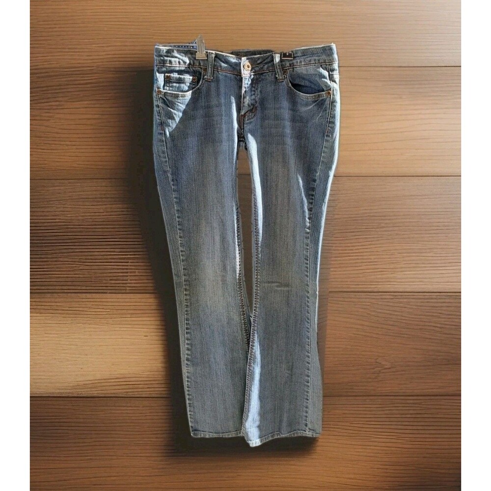 Vtg Premiere Jeans Size 1 / 2 Blue Flare Denim Embroidered Womens Juniors Rue 21